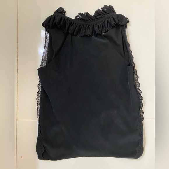 Solid silk black blouse with ruffle collar - Picture 3 of 4